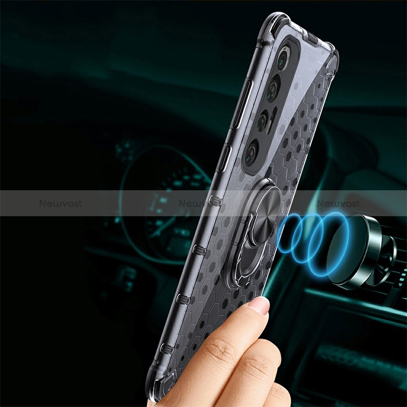 Silicone Transparent Mirror Frame Case 360 Degrees with Magnetic Finger Ring Stand AM1 for Xiaomi Mi 10S 5G