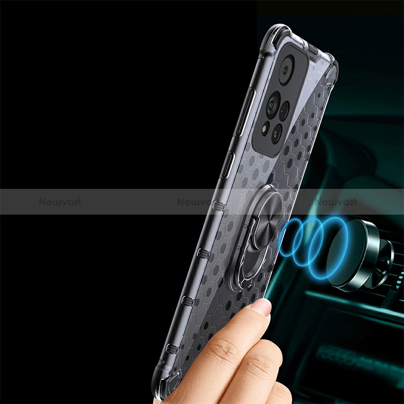 Silicone Transparent Mirror Frame Case 360 Degrees with Magnetic Finger Ring Stand AM1 for Xiaomi Mi 11i 5G (2022)