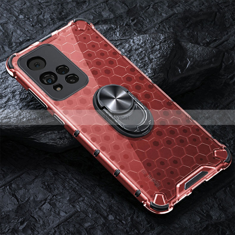 Silicone Transparent Mirror Frame Case 360 Degrees with Magnetic Finger Ring Stand AM1 for Xiaomi Mi 11i 5G (2022) Red