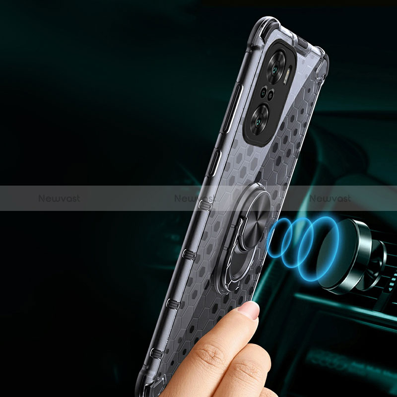 Silicone Transparent Mirror Frame Case 360 Degrees with Magnetic Finger Ring Stand AM1 for Xiaomi Mi 11i 5G