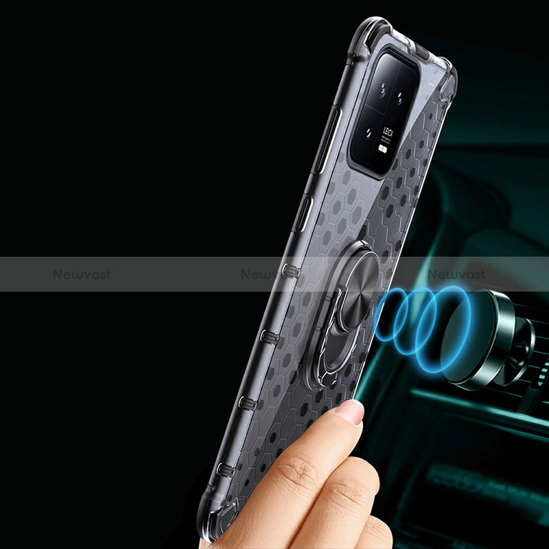 Silicone Transparent Mirror Frame Case 360 Degrees with Magnetic Finger Ring Stand AM1 for Xiaomi Mi 13 Pro 5G