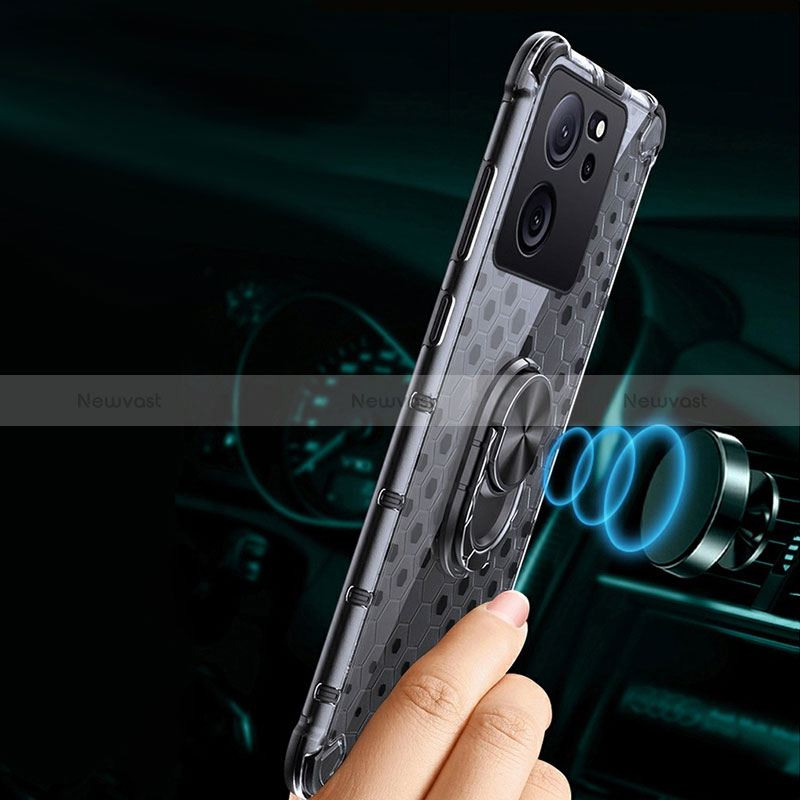 Silicone Transparent Mirror Frame Case 360 Degrees with Magnetic Finger Ring Stand AM1 for Xiaomi Mi 13T Pro 5G