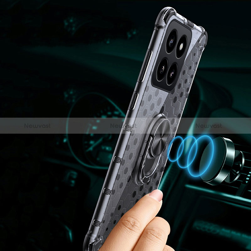 Silicone Transparent Mirror Frame Case 360 Degrees with Magnetic Finger Ring Stand AM1 for Xiaomi Mi 14 Pro 5G