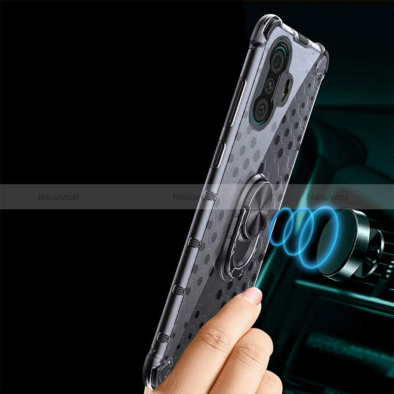 Silicone Transparent Mirror Frame Case 360 Degrees with Magnetic Finger Ring Stand AM1 for Xiaomi Poco F3 GT 5G