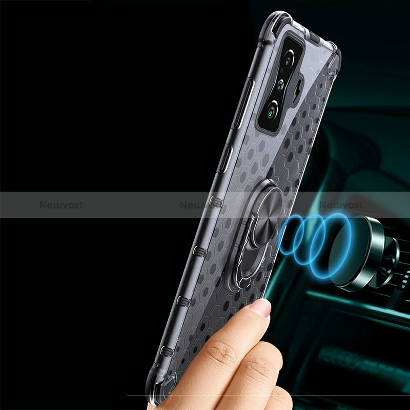 Silicone Transparent Mirror Frame Case 360 Degrees with Magnetic Finger Ring Stand AM1 for Xiaomi Poco F4 GT 5G