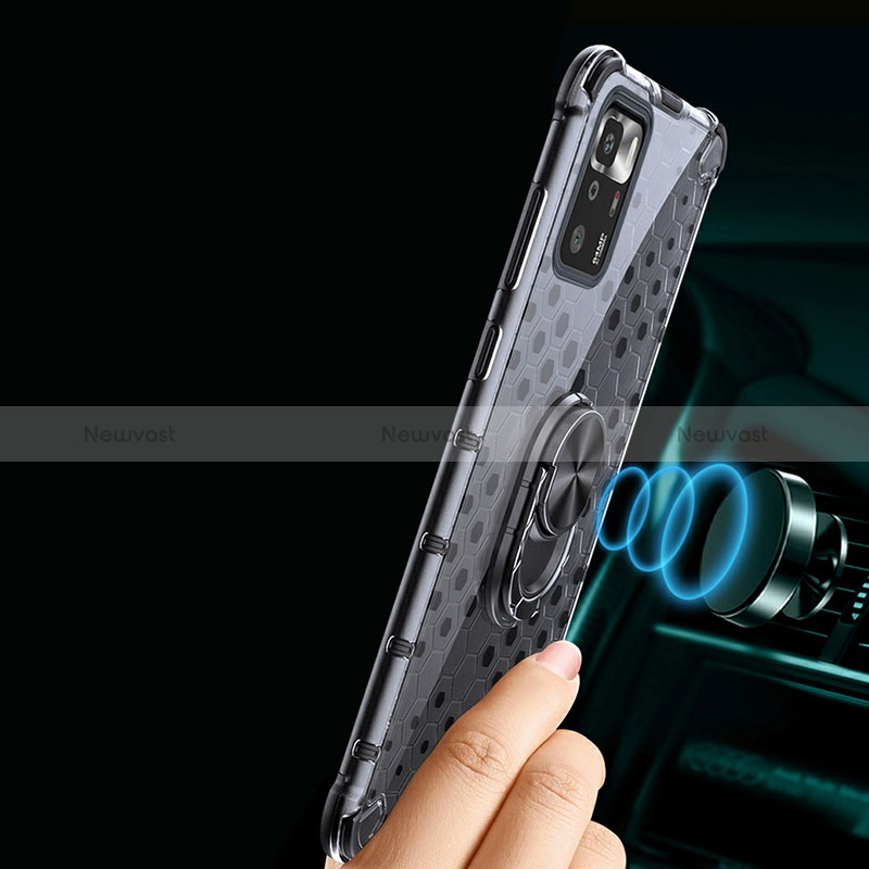 Silicone Transparent Mirror Frame Case 360 Degrees with Magnetic Finger Ring Stand AM1 for Xiaomi Poco X3 GT 5G