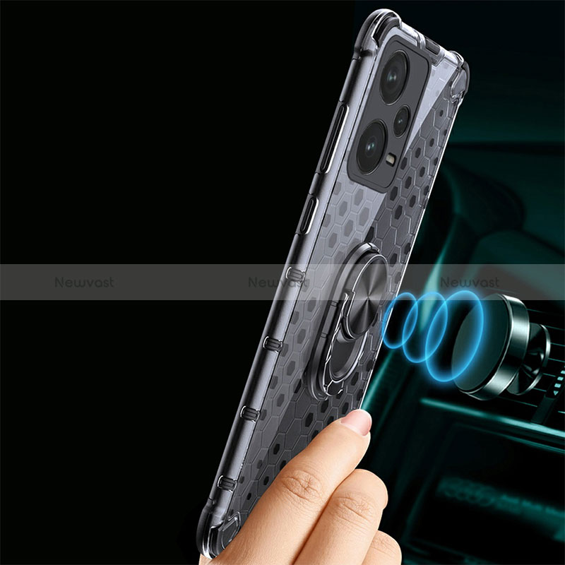 Silicone Transparent Mirror Frame Case 360 Degrees with Magnetic Finger Ring Stand AM1 for Xiaomi Poco X5 5G