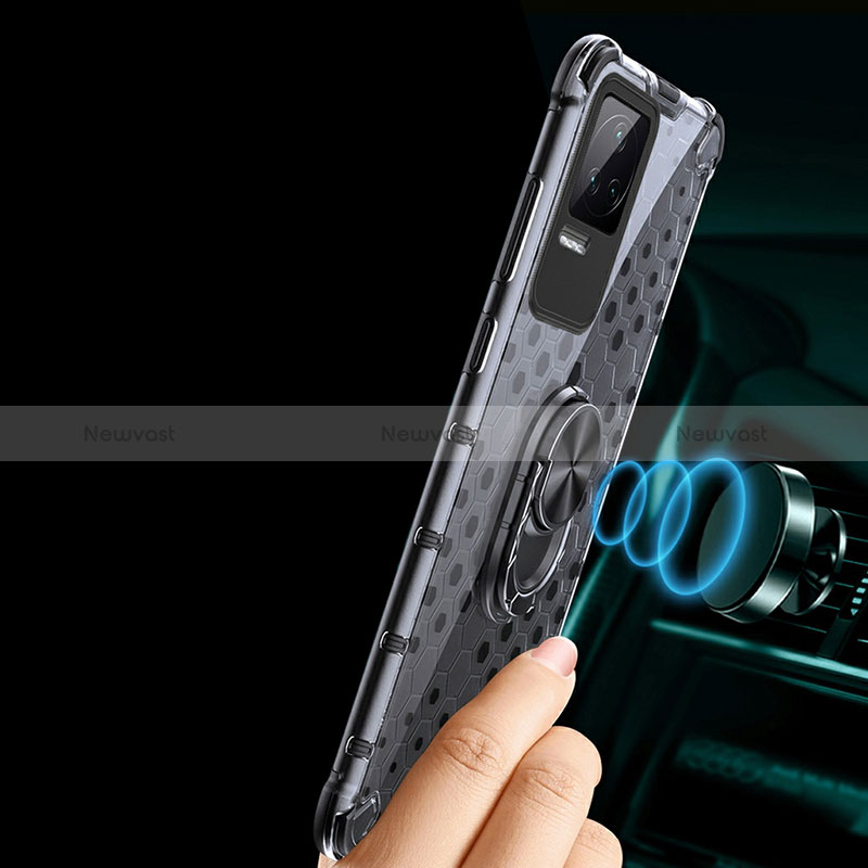 Silicone Transparent Mirror Frame Case 360 Degrees with Magnetic Finger Ring Stand AM1 for Xiaomi Redmi K40S 5G