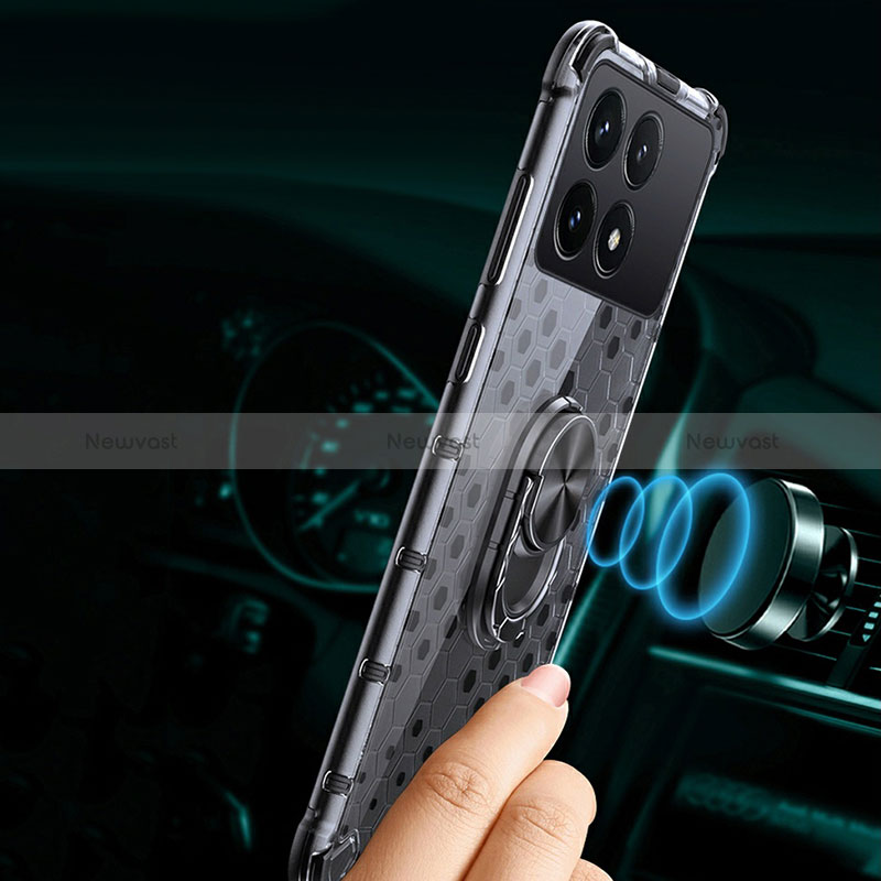 Silicone Transparent Mirror Frame Case 360 Degrees with Magnetic Finger Ring Stand AM1 for Xiaomi Redmi K70 5G