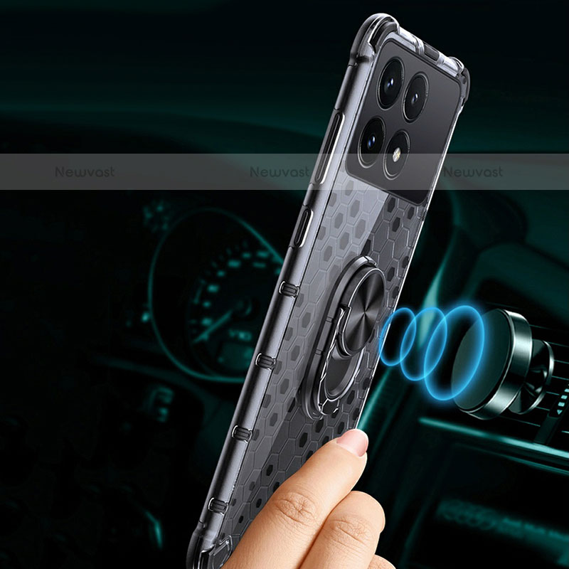 Silicone Transparent Mirror Frame Case 360 Degrees with Magnetic Finger Ring Stand AM1 for Xiaomi Redmi K70E 5G