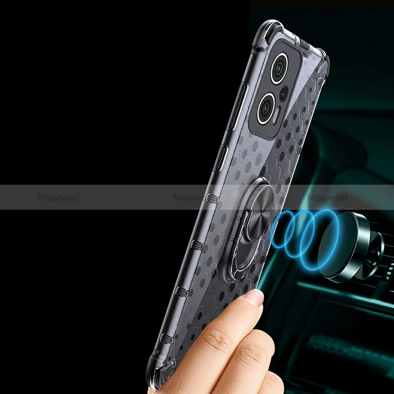 Silicone Transparent Mirror Frame Case 360 Degrees with Magnetic Finger Ring Stand AM1 for Xiaomi Redmi Note 11T Pro 5G
