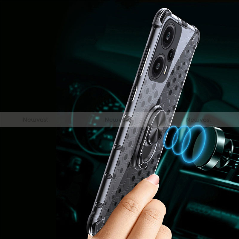 Silicone Transparent Mirror Frame Case 360 Degrees with Magnetic Finger Ring Stand AM1 for Xiaomi Redmi Note 12 Turbo 5G