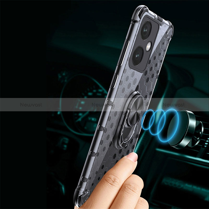 Silicone Transparent Mirror Frame Case 360 Degrees with Magnetic Finger Ring Stand AM1 for Xiaomi Redmi Note 12R Pro 5G