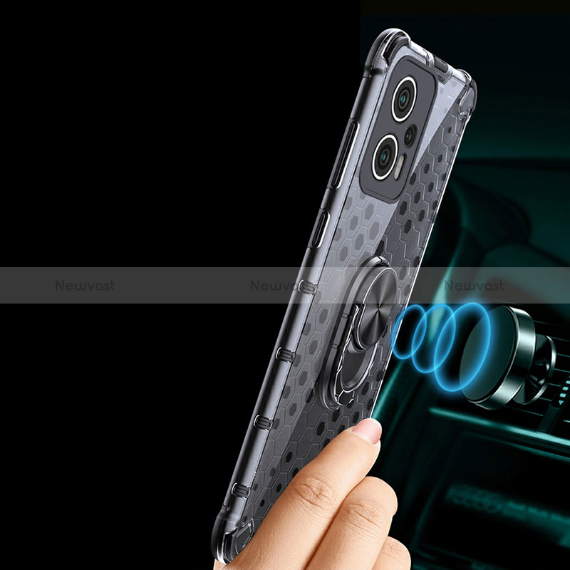 Silicone Transparent Mirror Frame Case 360 Degrees with Magnetic Finger Ring Stand AM1 for Xiaomi Redmi Note 12T Pro 5G