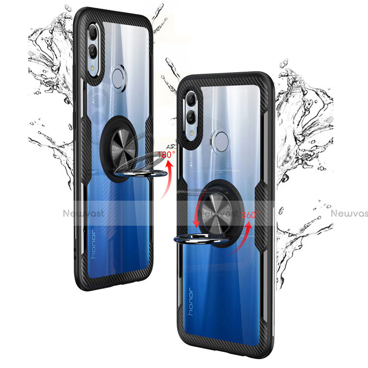 Silicone Transparent Mirror Frame Case 360 Degrees with Magnetic Finger Ring Stand for Huawei Honor 10 Lite