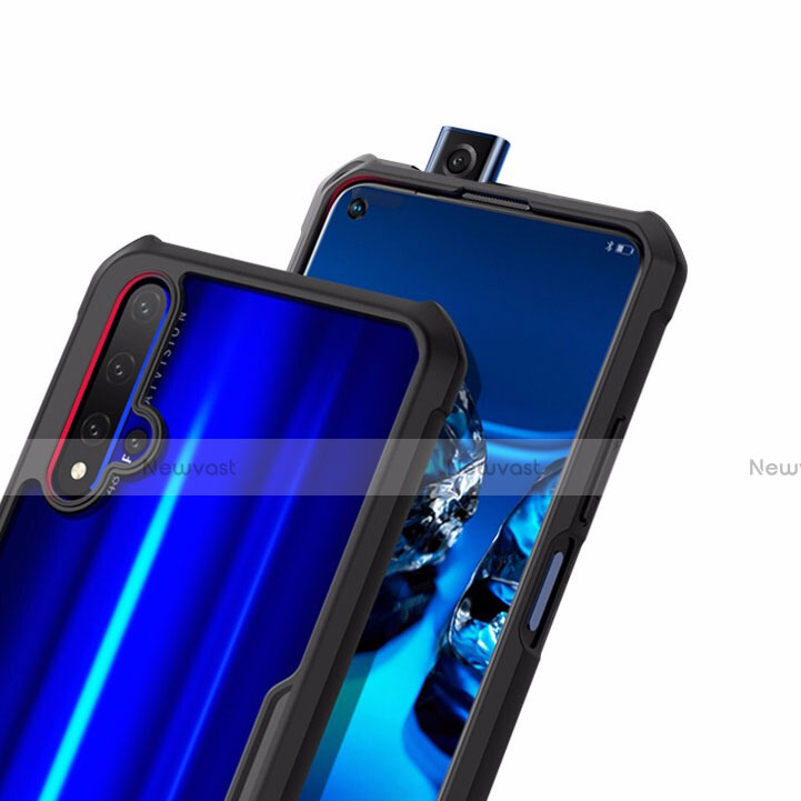 Silicone Transparent Mirror Frame Case 360 Degrees with Magnetic Finger Ring Stand for Huawei Honor 20S