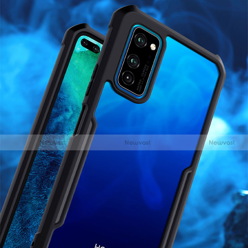 Silicone Transparent Mirror Frame Case 360 Degrees with Magnetic Finger Ring Stand for Huawei Honor V30 Pro 5G