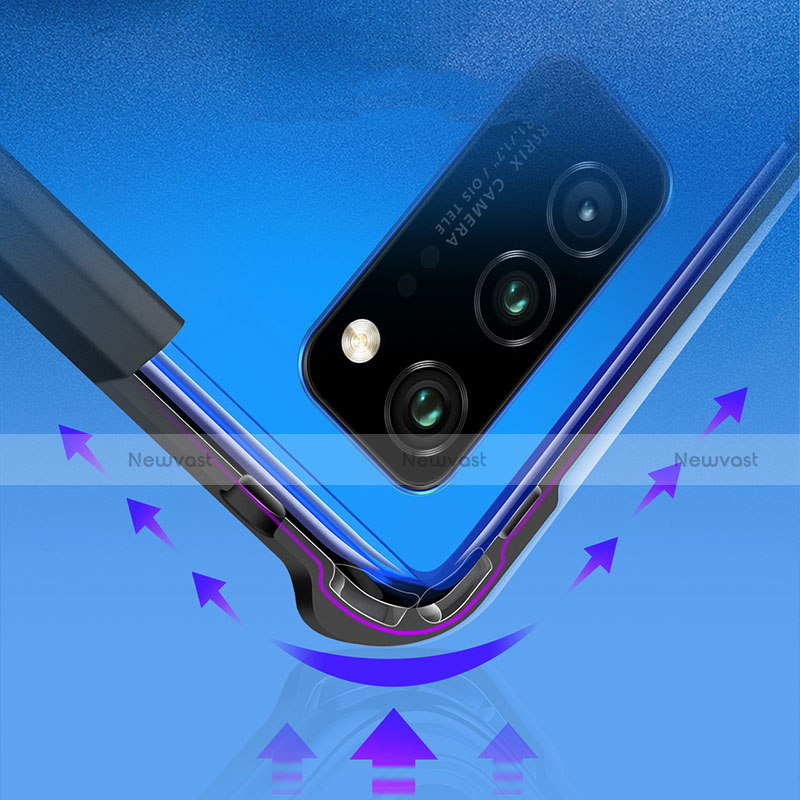 Silicone Transparent Mirror Frame Case 360 Degrees with Magnetic Finger Ring Stand for Huawei Honor V30 Pro 5G