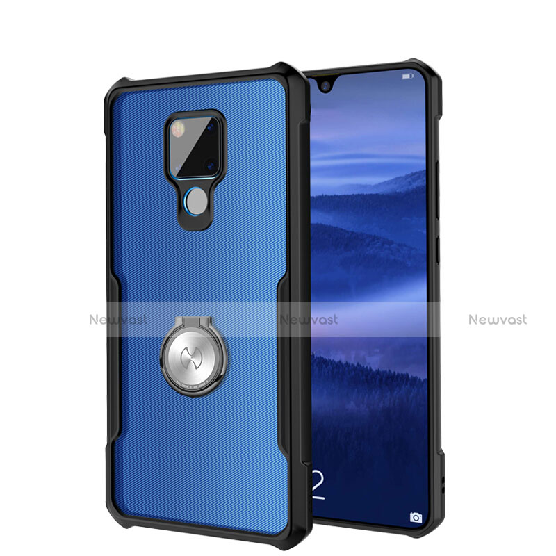 Silicone Transparent Mirror Frame Case 360 Degrees with Magnetic Finger Ring Stand for Huawei Mate 20 X 5G