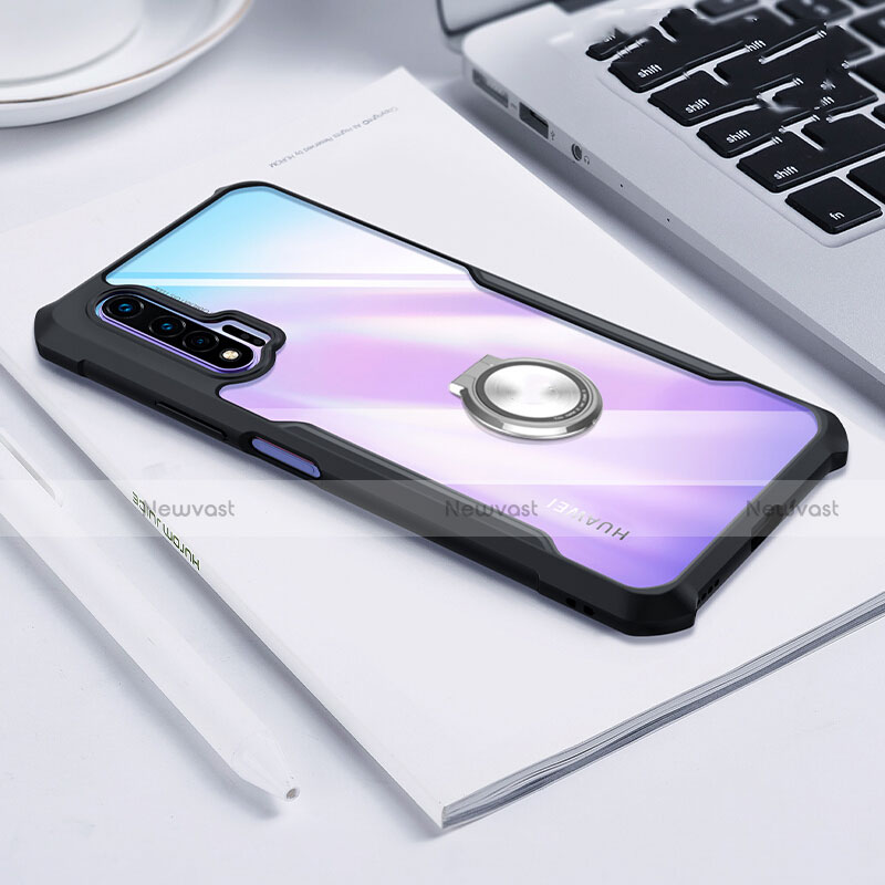 Silicone Transparent Mirror Frame Case 360 Degrees with Magnetic Finger Ring Stand for Huawei Nova 6