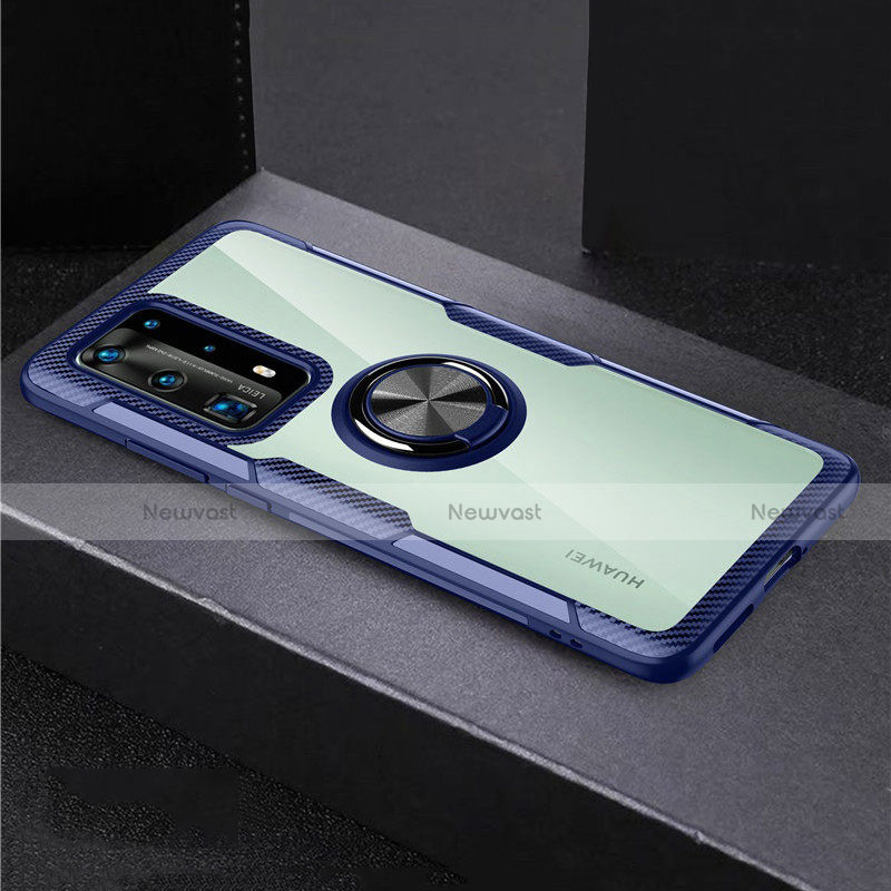 Silicone Transparent Mirror Frame Case 360 Degrees with Magnetic Finger Ring Stand for Huawei P40 Pro+ Plus