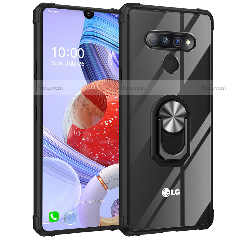 Silicone Transparent Mirror Frame Case 360 Degrees with Magnetic Finger Ring Stand for LG Stylo 6