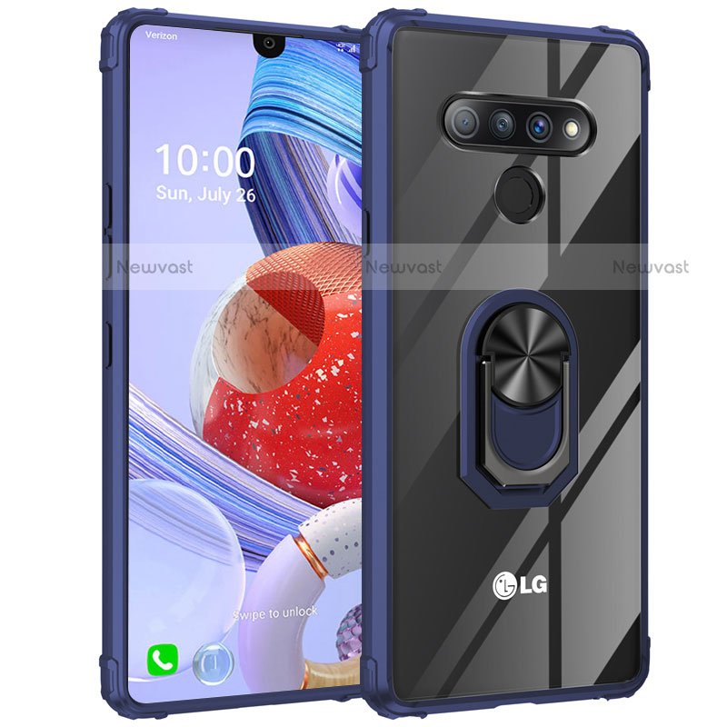 Silicone Transparent Mirror Frame Case 360 Degrees with Magnetic Finger Ring Stand for LG Stylo 6