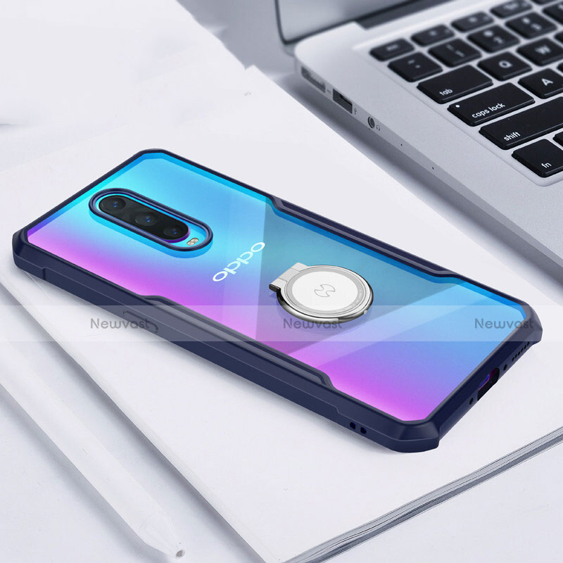 Silicone Transparent Mirror Frame Case 360 Degrees with Magnetic Finger Ring Stand for Oppo R17 Pro