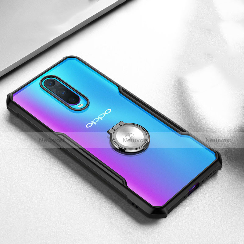 Silicone Transparent Mirror Frame Case 360 Degrees with Magnetic Finger Ring Stand for Oppo R17 Pro Black