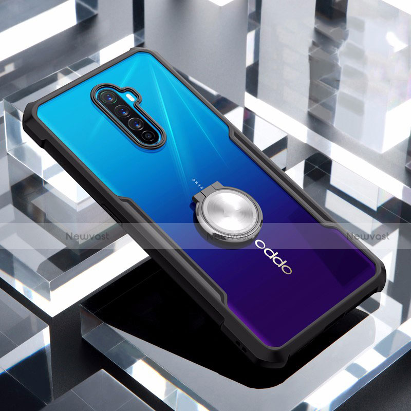 Silicone Transparent Mirror Frame Case 360 Degrees with Magnetic Finger Ring Stand for Oppo Reno Ace