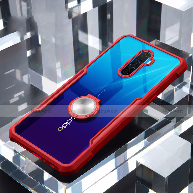 Silicone Transparent Mirror Frame Case 360 Degrees with Magnetic Finger Ring Stand for Oppo Reno Ace