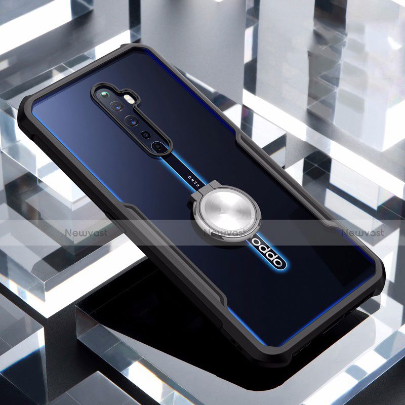Silicone Transparent Mirror Frame Case 360 Degrees with Magnetic Finger Ring Stand for Oppo Reno2 Z
