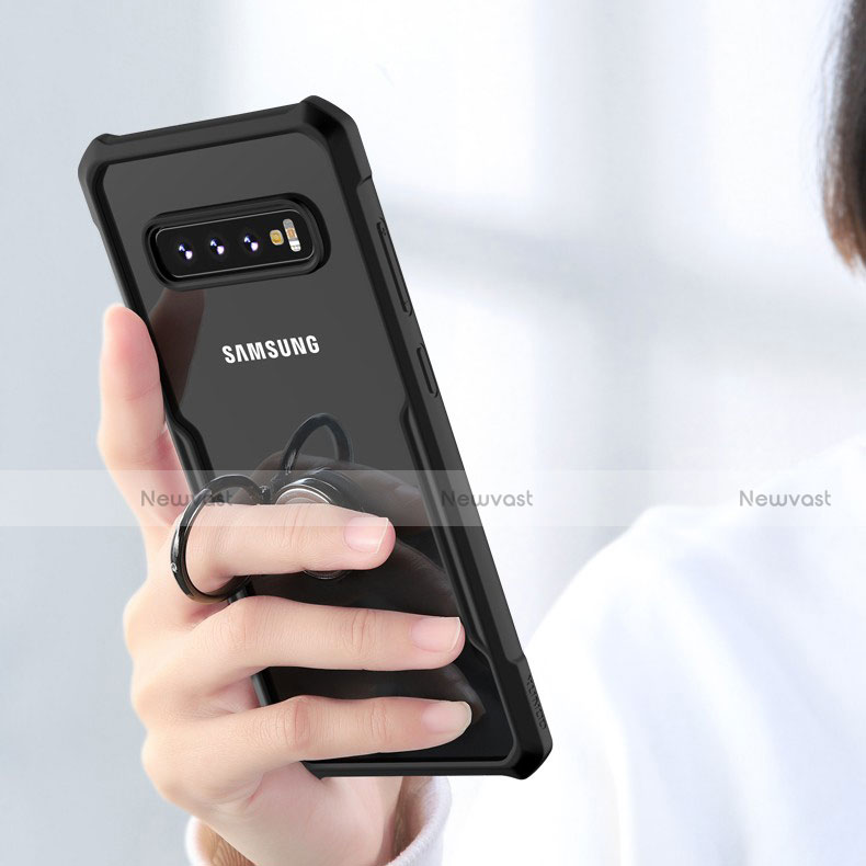 Silicone Transparent Mirror Frame Case 360 Degrees with Magnetic Finger Ring Stand for Samsung Galaxy S10