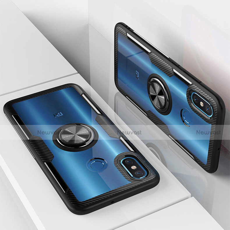 Silicone Transparent Mirror Frame Case 360 Degrees with Magnetic Finger Ring Stand for Xiaomi Mi 8