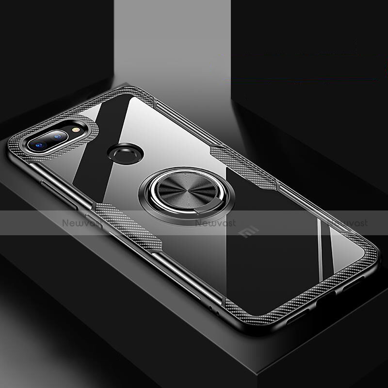 Silicone Transparent Mirror Frame Case 360 Degrees with Magnetic Finger Ring Stand for Xiaomi Mi 8 Lite