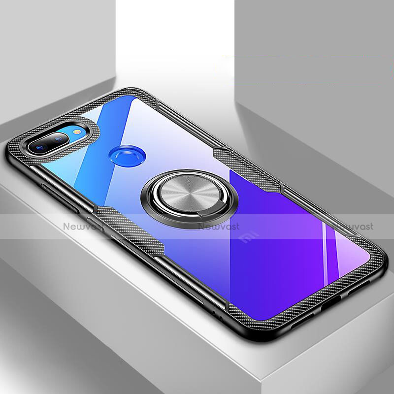 Silicone Transparent Mirror Frame Case 360 Degrees with Magnetic Finger Ring Stand for Xiaomi Mi 8 Lite