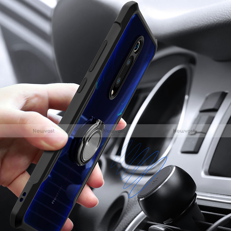 Silicone Transparent Mirror Frame Case 360 Degrees with Magnetic Finger Ring Stand for Xiaomi Mi 9T