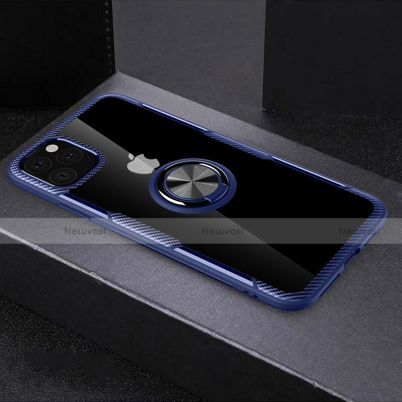 Silicone Transparent Mirror Frame Case 360 Degrees with Magnetic Finger Ring Stand M01 for Apple iPhone 11 Pro Max