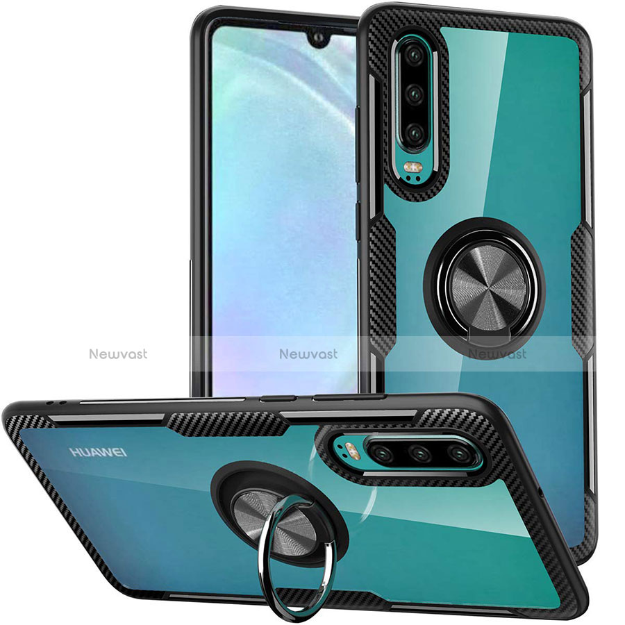 Silicone Transparent Mirror Frame Case 360 Degrees with Magnetic Finger Ring Stand S01 for Huawei P30