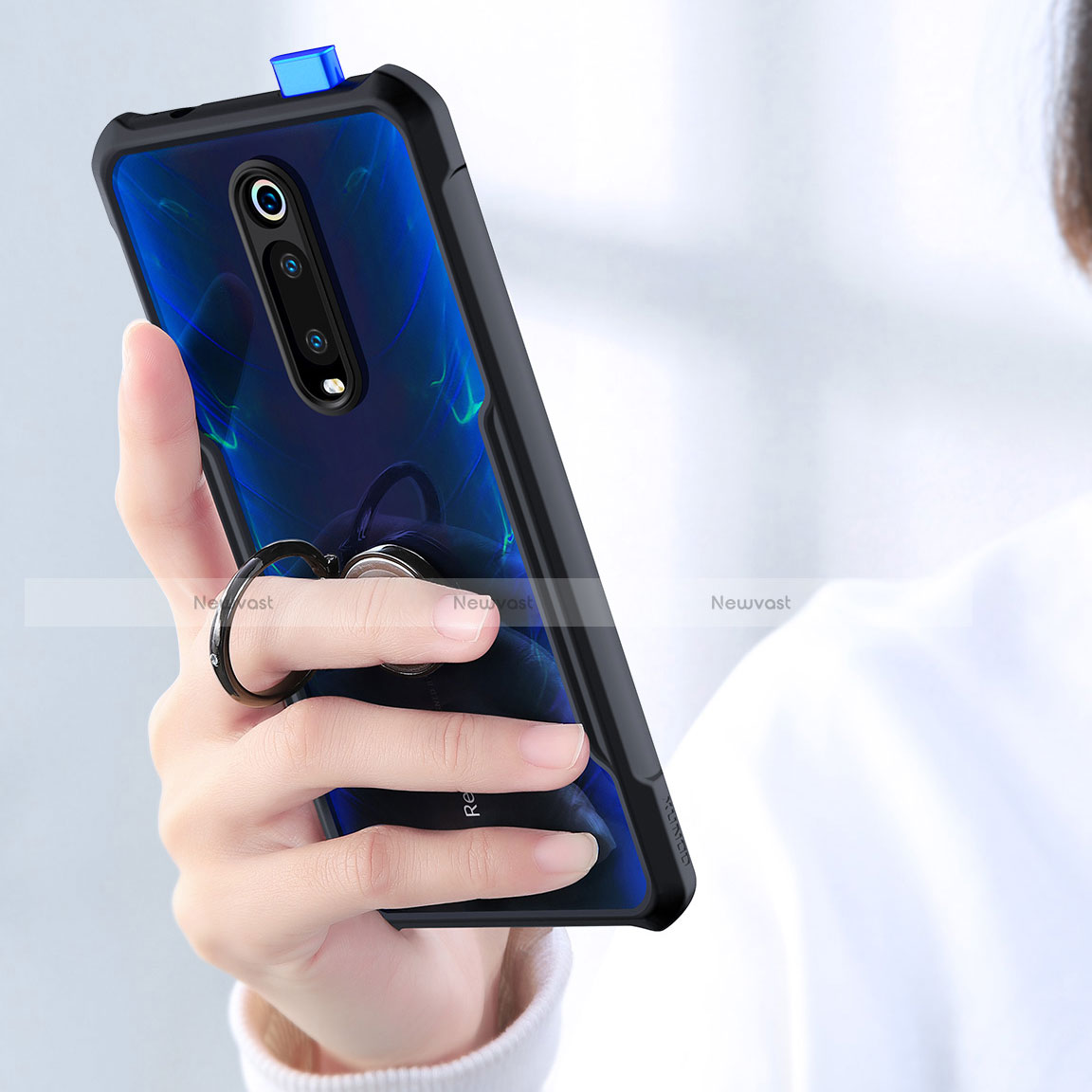 Silicone Transparent Mirror Frame Case 360 Degrees with Magnetic Finger Ring Stand T01 for Xiaomi Mi 9T