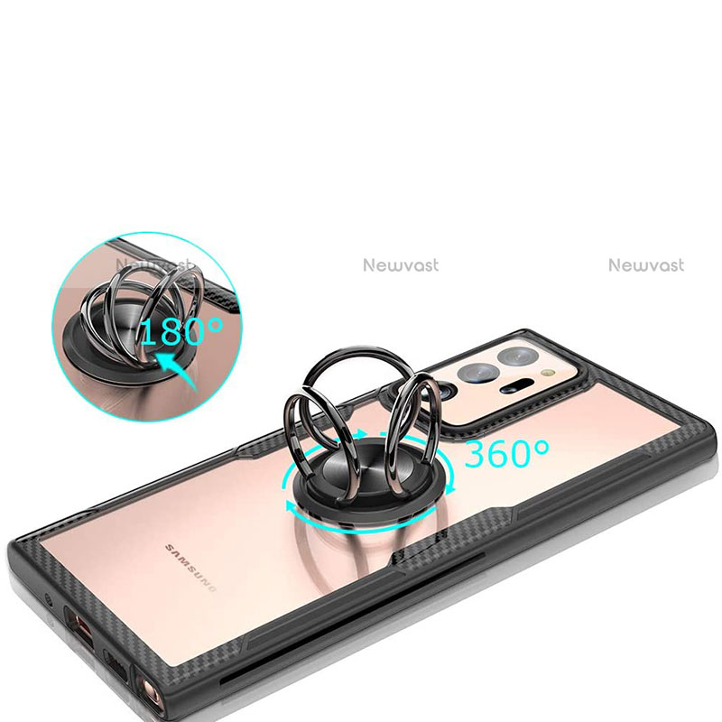 Silicone Transparent Mirror Frame Case 360 Degrees with Magnetic Finger Ring Stand T02 for Samsung Galaxy Note 20 Ultra 5G