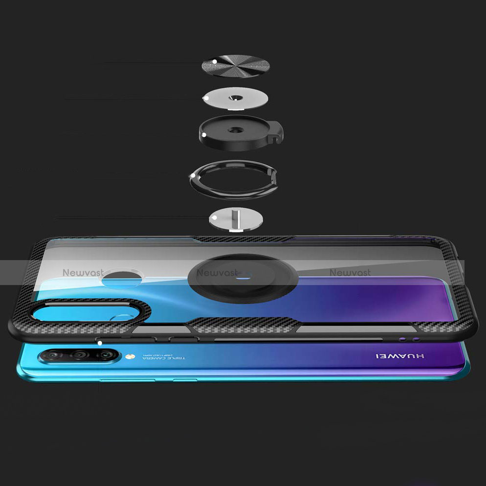 Silicone Transparent Mirror Frame Case 360 Degrees with Magnetic Finger Ring Stand Z01 for Huawei Nova 4e