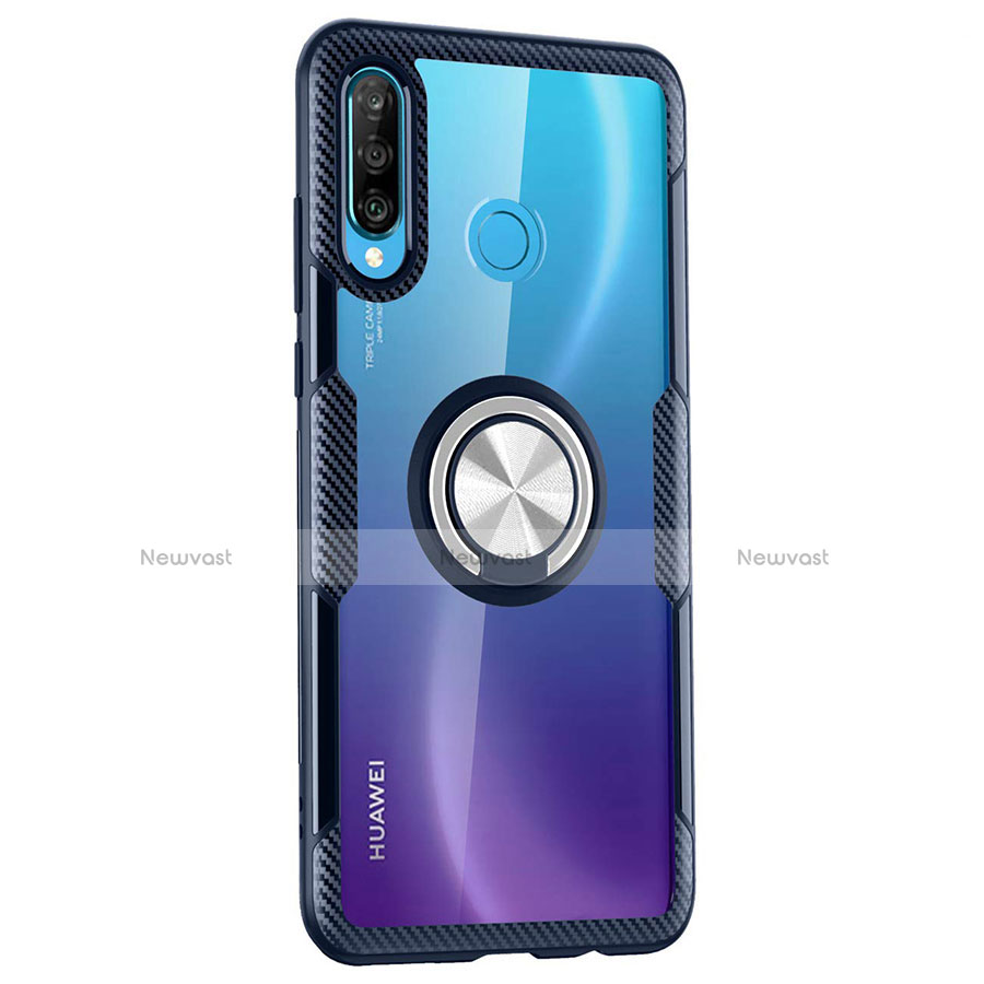 Silicone Transparent Mirror Frame Case 360 Degrees with Magnetic Finger Ring Stand Z01 for Huawei P30 Lite