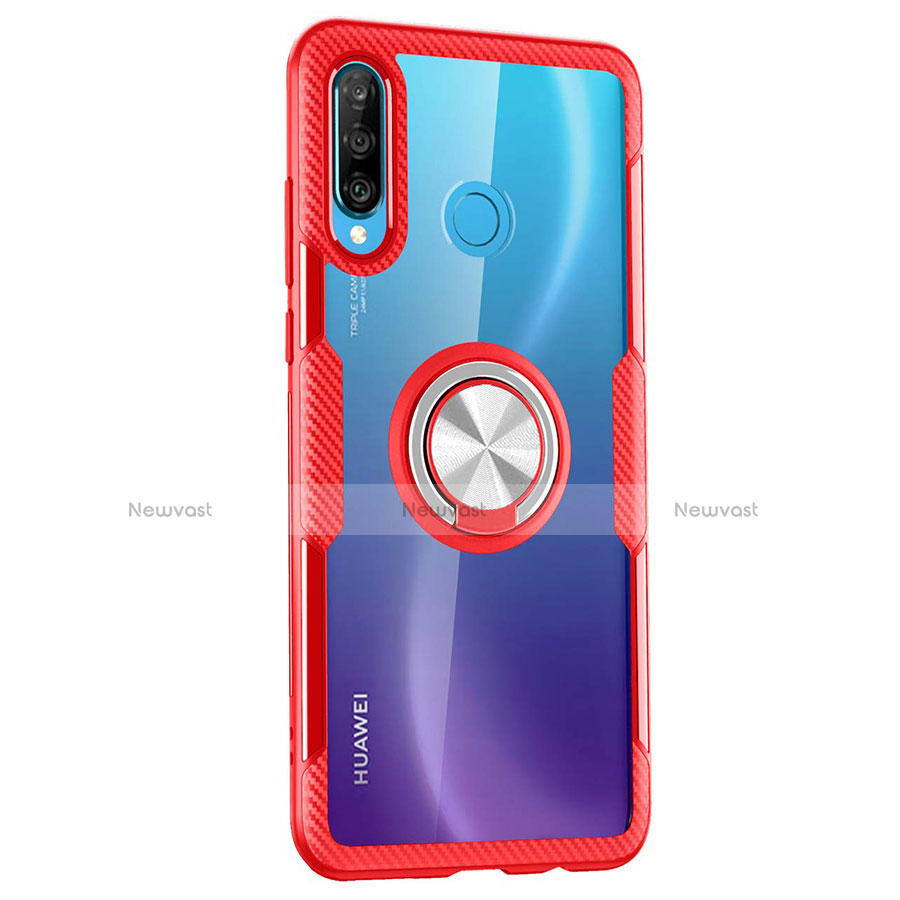 Silicone Transparent Mirror Frame Case 360 Degrees with Magnetic Finger Ring Stand Z01 for Huawei P30 Lite XL