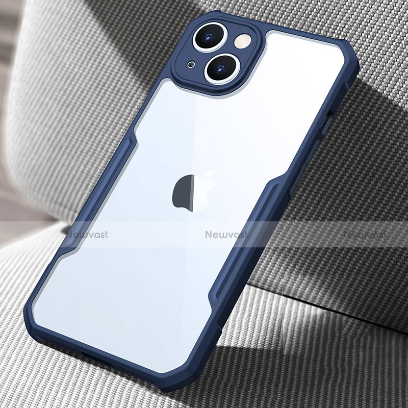 Silicone Transparent Mirror Frame Case Cover for Apple iPhone 15 Blue