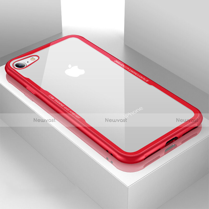 Silicone Transparent Mirror Frame Case Cover for Apple iPhone 7 Red