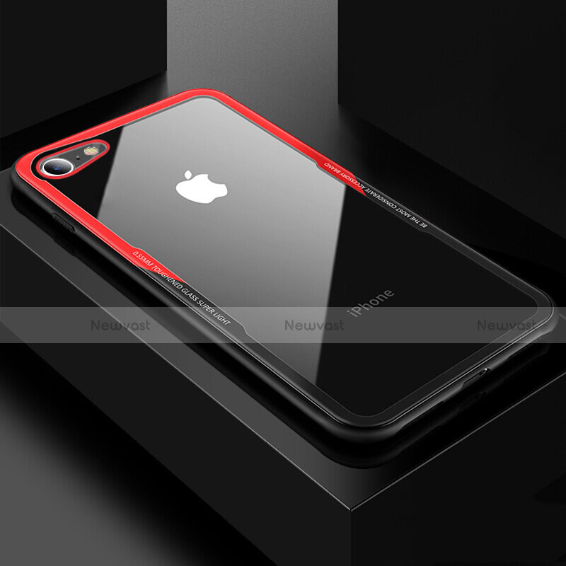 Silicone Transparent Mirror Frame Case Cover for Apple iPhone 7 Red and Black