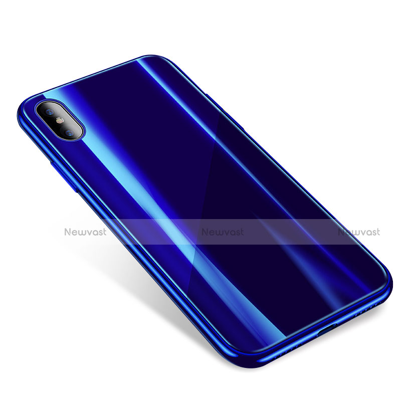 Silicone Transparent Mirror Frame Case Cover for Apple iPhone Xs Blue