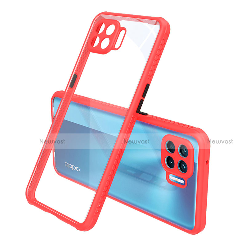 Silicone Transparent Mirror Frame Case Cover for Oppo A93 Red