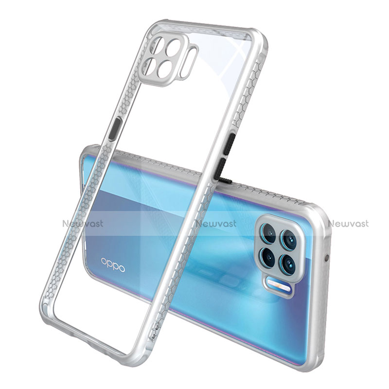 Silicone Transparent Mirror Frame Case Cover for Oppo F17 Pro Silver